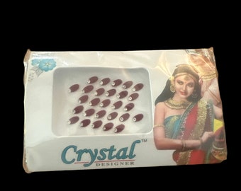 1 Pack of Maroon Color Oval Shaped Indian Bindi Temporary Forehead Tattoo Sticker Face Jewel #207 Velvet Back
