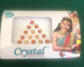1 Pack Fancy Gold Red Orange Flowers Bindi Self Adhesive Temporary Forehead Tattoo Sticker Face Jewel Bridal Bindi