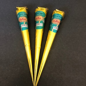 3 Golecha Natural Brown Bridal Dulhan Jumbo Henna Cones Temporary Tattoo Body Art Ink