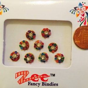 1 Pack Round Fancy Party-wear Diamond Crystal Multicolored Temporary Forehead Tattoo Indian Bindi