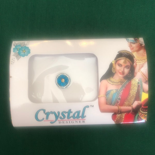 1 Pack Fancy Diamond Crystal Blue Round Indian Bindi Self Adhesive Temporary Forehead Tattoo Sticker