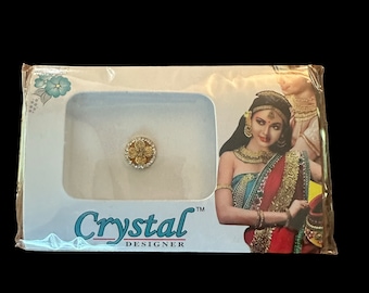 1 Pack Fancy White Diamond Crystal Orange Gold Bindi Temporary Self Adhesive Temporary Forehead Tattoo Sticker Face Jewel