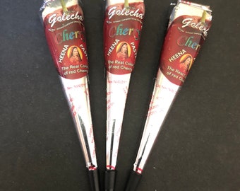 3 Golecha Cherry Red Henna Cones Temporary Tattoo Body Art Ink