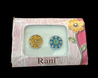 1 Pack Luxury Bridal Indian Bindi Yellow Blue Color Temporary Forehead Tattoo Sticker Blue Light Blue Pink Gold Crystal Bindi #208