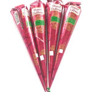 4 x Natural Prem Dulhan Brown Henna Cones Temporary Tattoo Body Art Ink