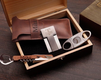 Personalized Groomsmen Gifts Set, Engraved Cigar Case with Cigar Cutter, Unique Gifts for Cigar Lovers, Groomsman Bottle Opener