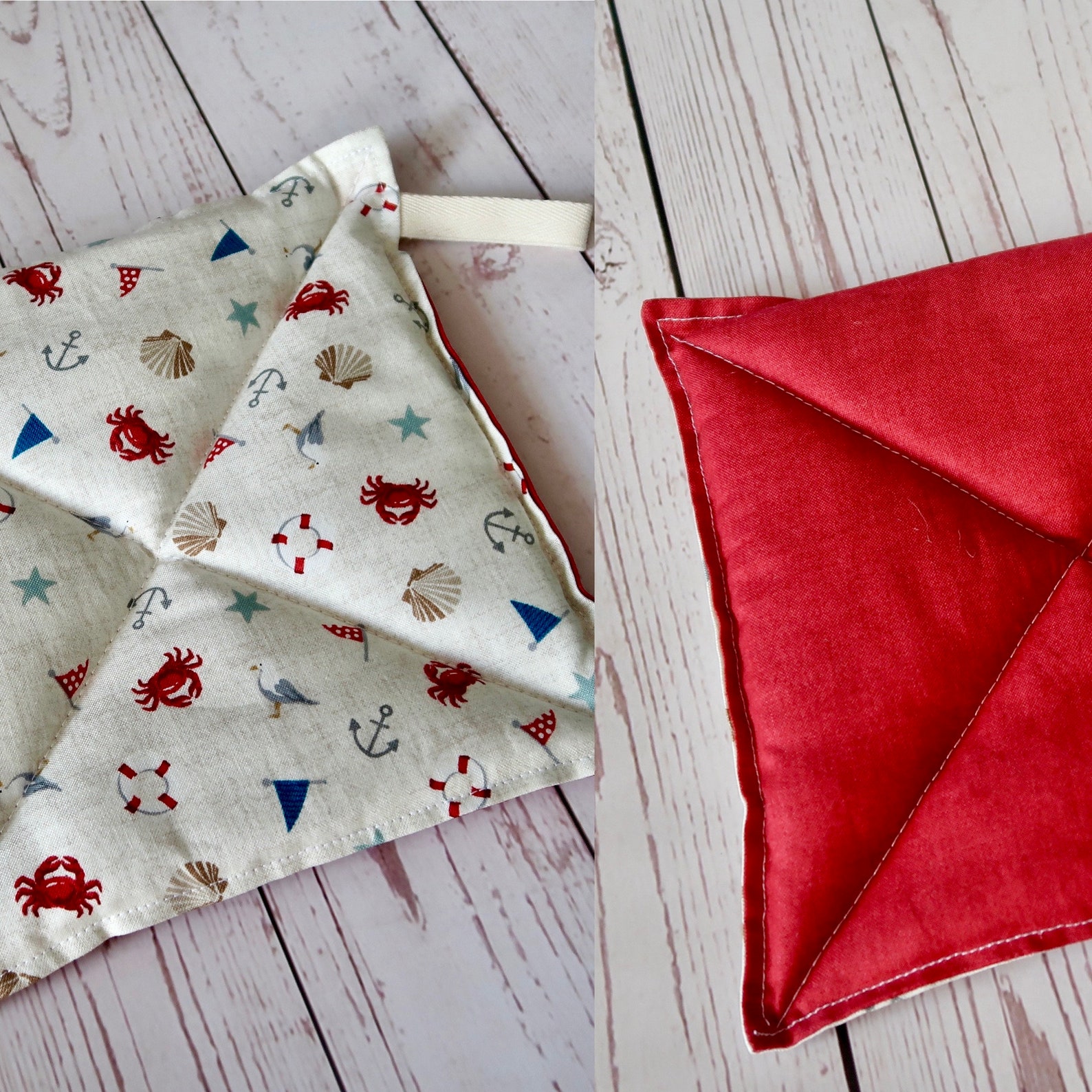 Fabric Pot Holder Red & Nautical Quilted Pot Holder Handmade Etsy