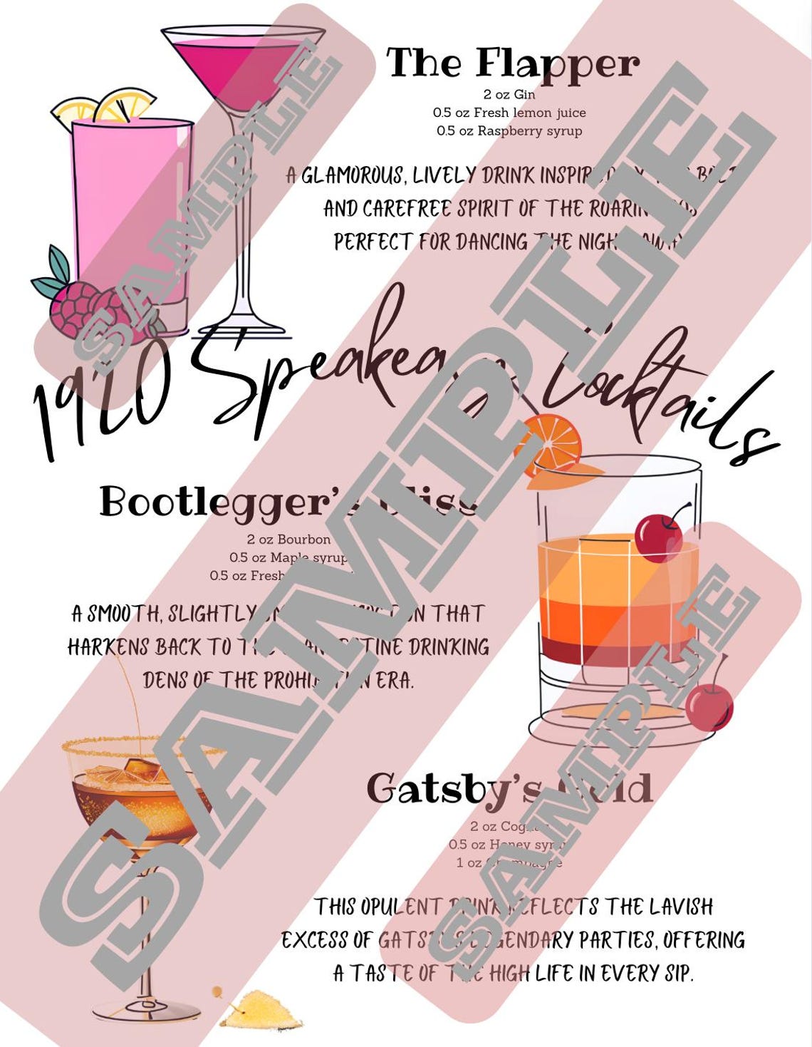 Speakeasy Cocktails Menu, Printable Bar Menu, PDF Themed Cocktails ...