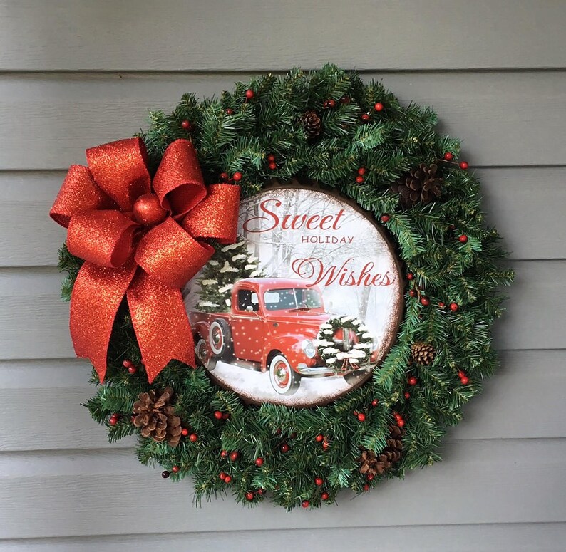 Wreaths For Front Door Xmas Wreath Red Truck Image 0