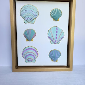 Hand-Painted Scallop Shell Mixed Media Canvas in Gold Floater Frame