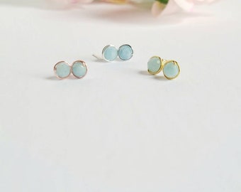 Aquamarine stud earrings round aquamrine studs blue stud earrings rose gold studs silver studs faceted aquamarine earrings wire wrapped gems