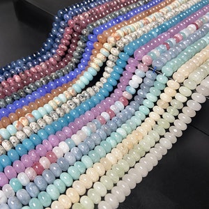 5X8mm Angelite Jades Beads Natural Rondelle Stone Beads Round Polished Chalcedony Loose Spacer Beads for Jewelry Making Bracelet Necklace