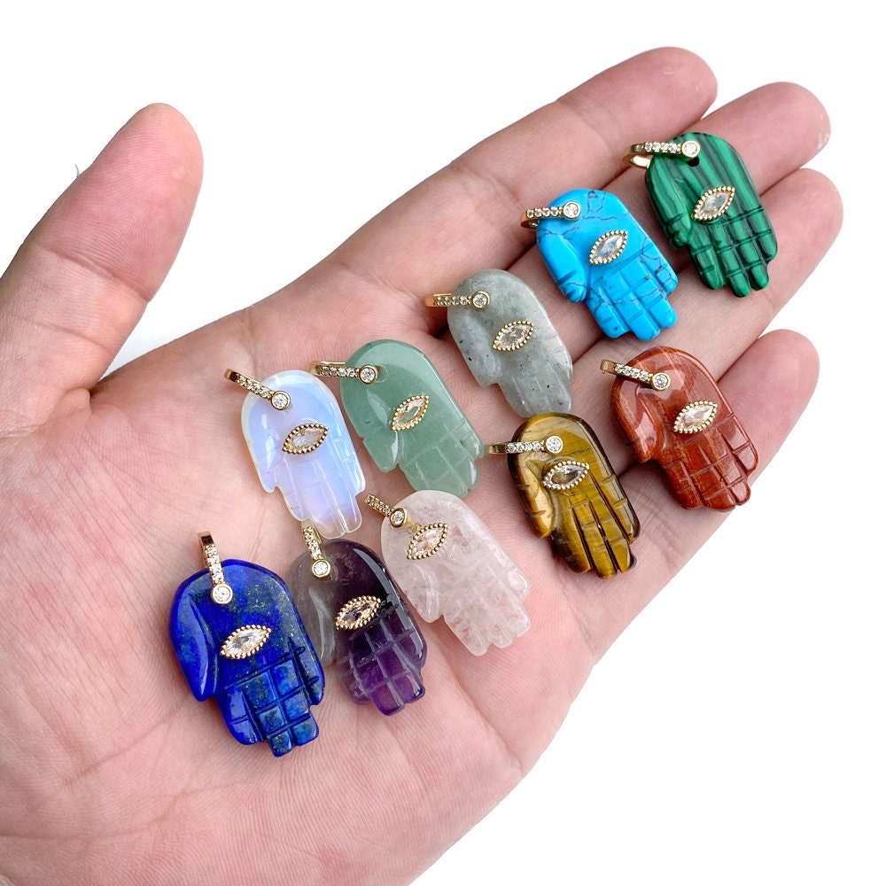 16pz Ciondolo Mano Hamsa Smalto 19x13mm Ciondoli Malocchio