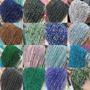 Natural Stone Beads 2mm 3mm Tiny Faceted Labradorite lapis lazuli Gemstone Beads Round Amethyst Quartz Crytsal Loose Beads Jewelry Making