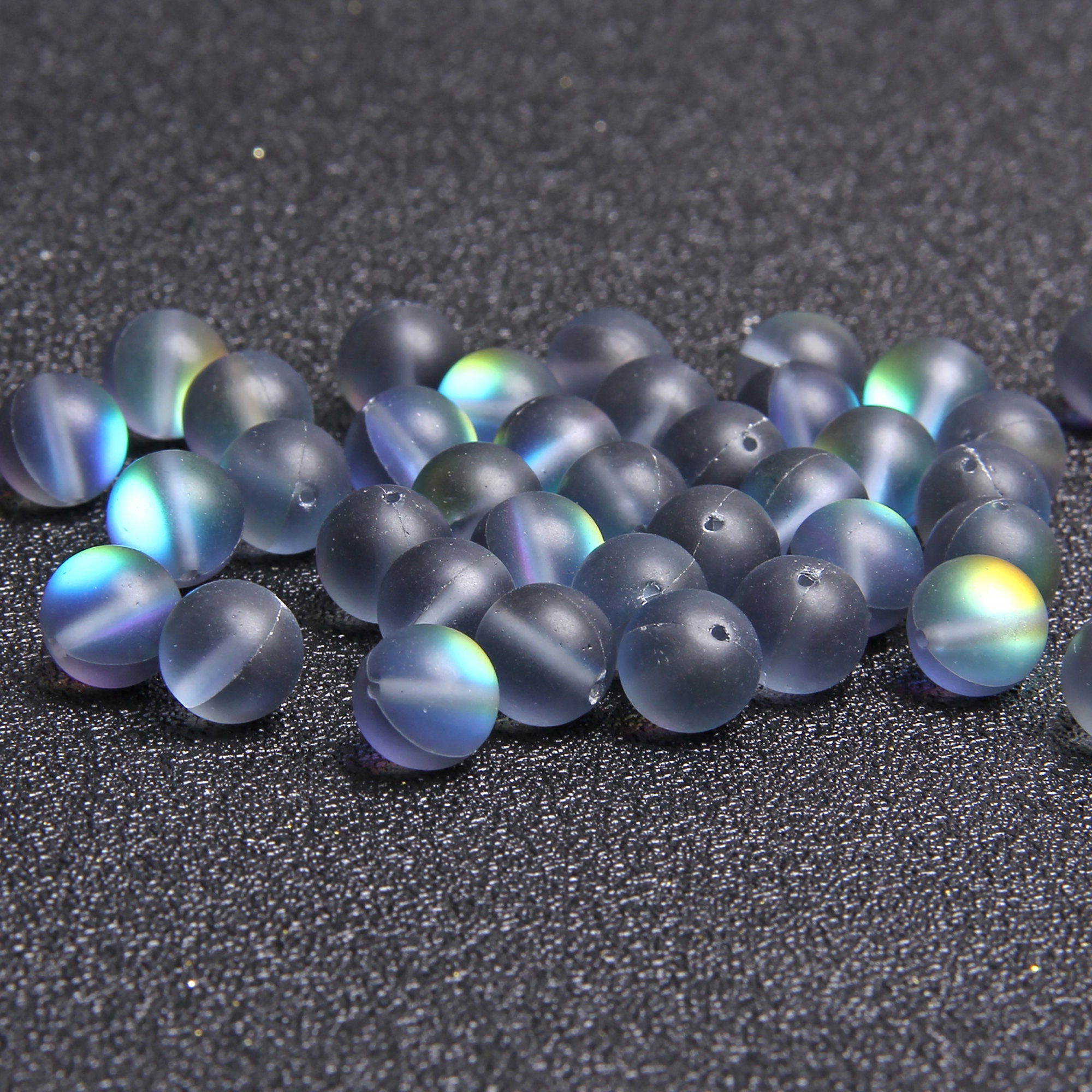 Synthetic Glass Moonstone Beads Gray Blue Matte Moonstone Etsy