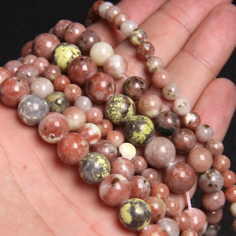Genuine Natural Plum Blossom Jasper Loose Beads 4mm 6mm 8mm 10mm 12mm Gemstone Beads for DIY Jewelry Making Bracelet Necklace Wholesale