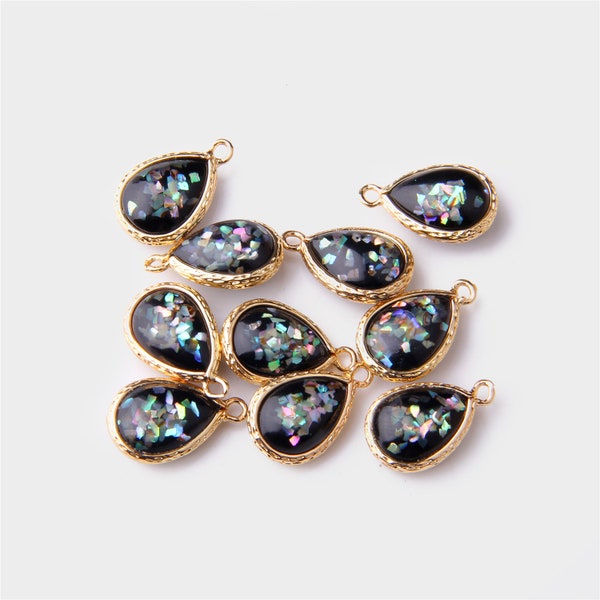 5pcs,Small Black Opal Charm Pandent,Opal TearDrop Necklace Earring Pendant,Opal Drop Charm Pendant,Opal Glass Charm,Gemstone Charm,12mmx20mm
