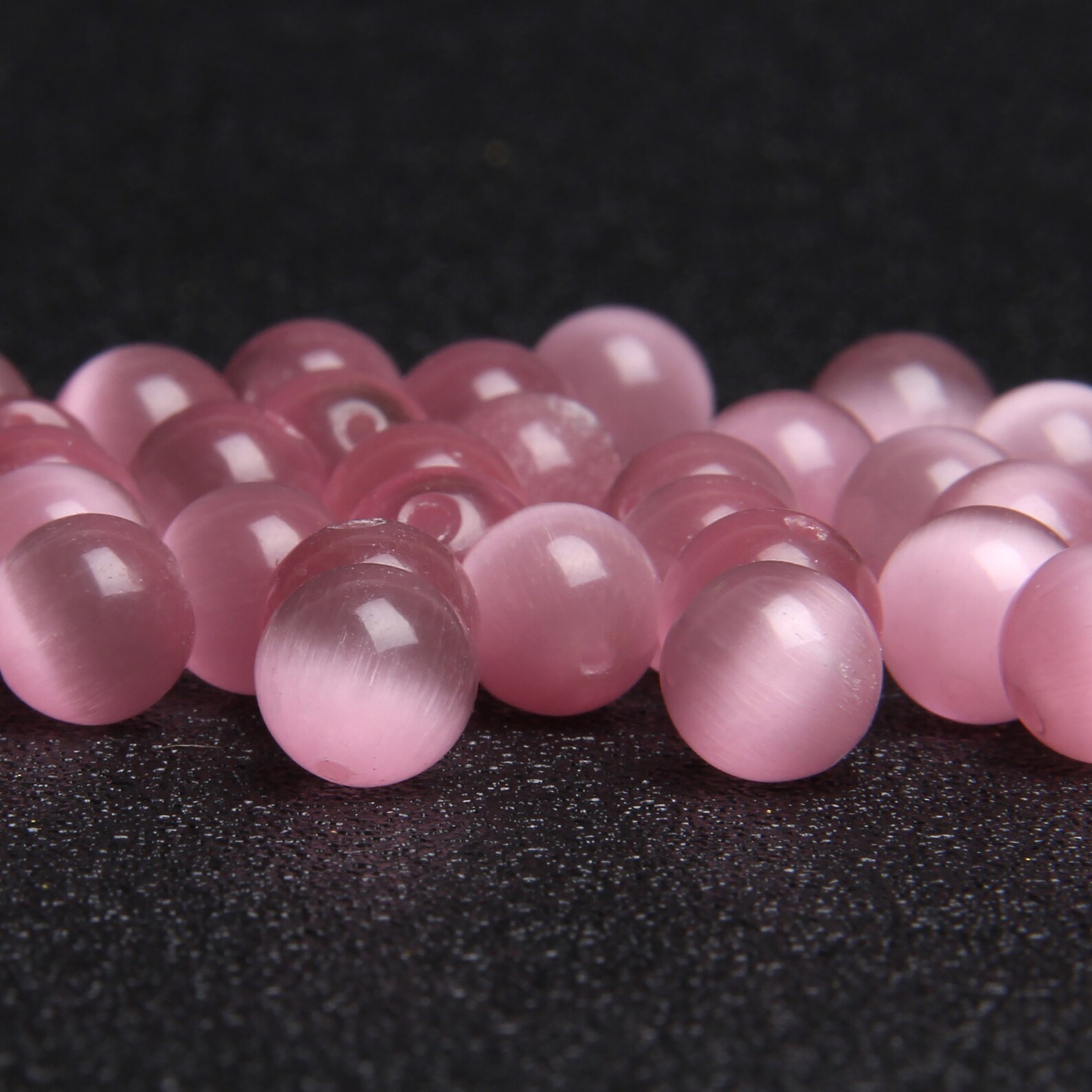 Pink Cat Eye Beads Round Pink