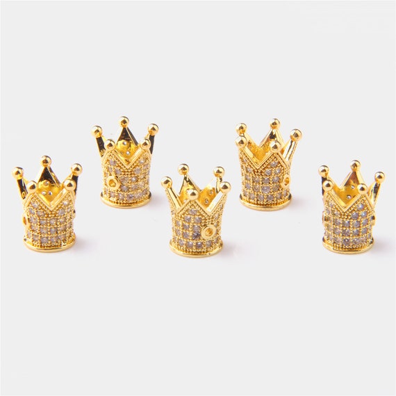 Zircon Crown Gemstones Micro Pave Connector Charm Beads Bracelet Gold 11x7mm 