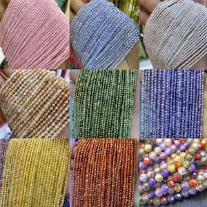 2mm 3mm 4mm Natural Faceted Crystal Zircon Beads Shiny Tiny Small Quartz Loose Spacer Beads DIY Charm Beads for Jewelry Making 15" Strand