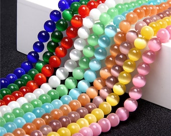 Cat Eye Beads Red/ Blue/ Pink/ Green/ White/Yellow/Orange 4mm 6mm 8mm 10mm 12mm Cat Eye Gemstone Beads for Jewelry Making Wholesale 15.5"