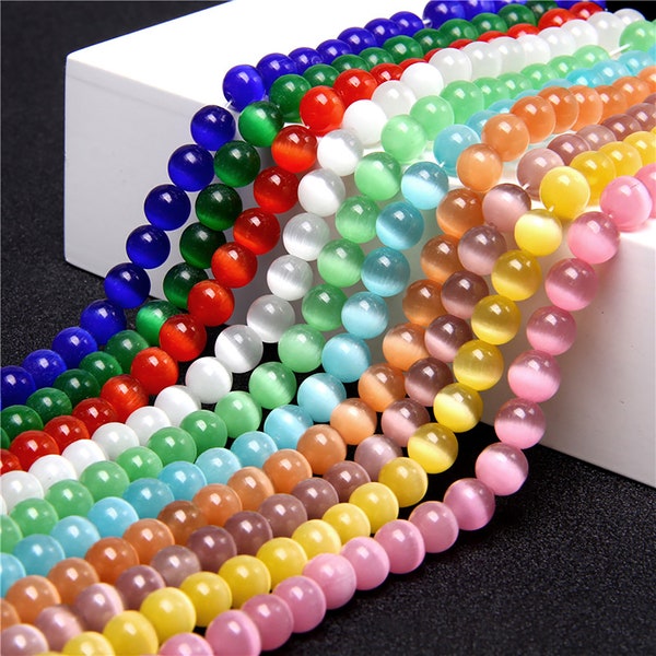 Cat Eye Perles Rouge/ Bleu/ Rose/ Vert/Jaune/Orange 4mm 6mm 8mm 10mm 12mm Cat Eye Gemstone Beads for Jewelry Making Wholesale 15.5"