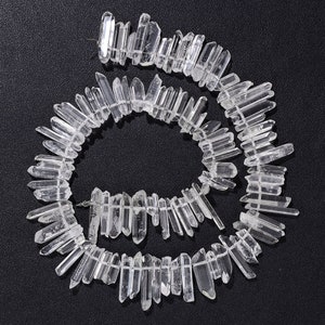 Natural Clear Quartz Points Beads, Quartz Stick Beads,Crystal Spike Beads, Top Drilled Crystal Points Bulk,Top Drilled Crystals 5-10*30-45mm