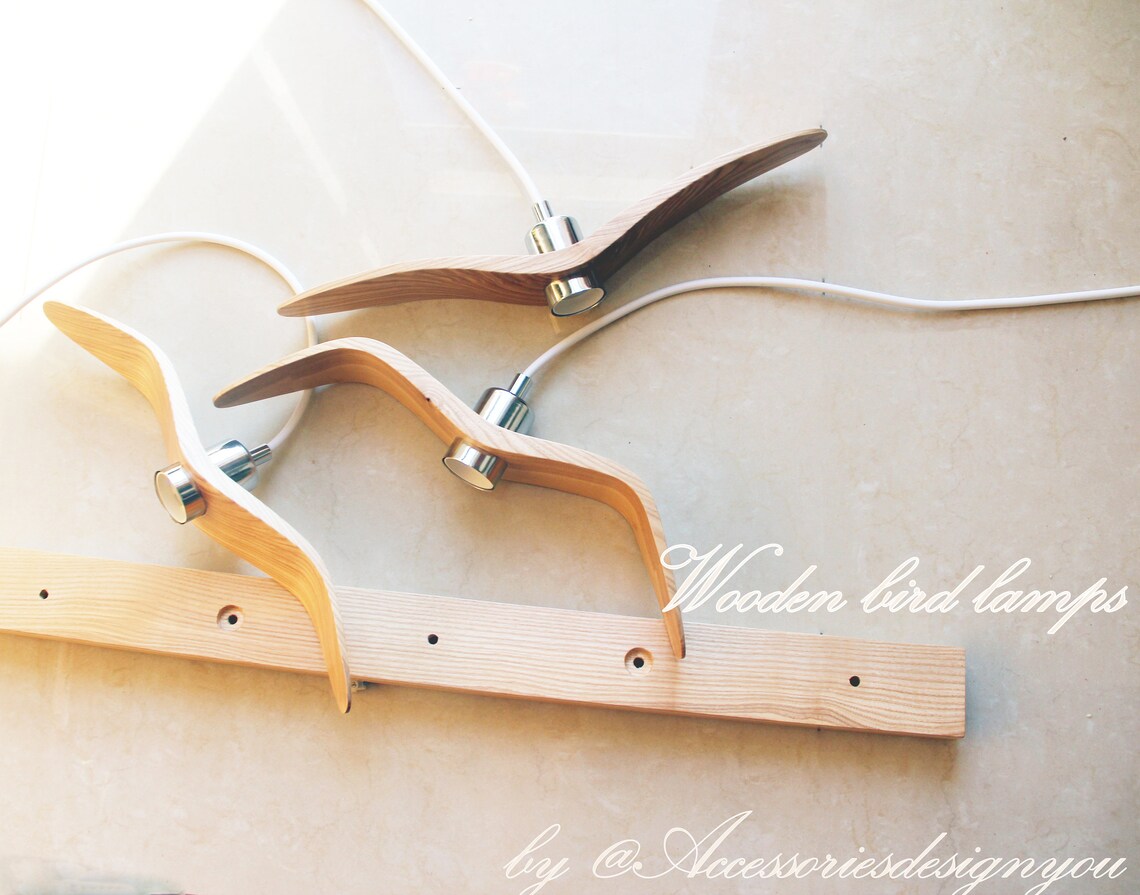 Image showcasing Bird Lamp Chandelier Bird Wooden Interior Wood Pendant Light - Etsy
