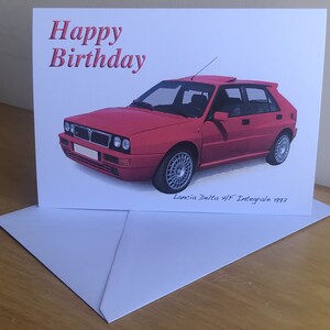 Lancia Delta HF Integrale 1992 - 5 x 7 pollici Buon compleanno, buon anniversario, felice pensione o semplice biglietto di auguri con busta