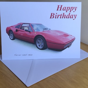 Ferrari 328 GTS 1987 - 5 x 7 pol. Feliz Aniversário, Feliz Aniversário, Feliz Aposentadoria ou Cartão Simples com Envelope