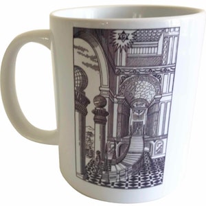 Tasse à café maçonnique - Tableau calque au deuxième degré - Idéal pour une tombola ou un cadeau pour un membre de la loge