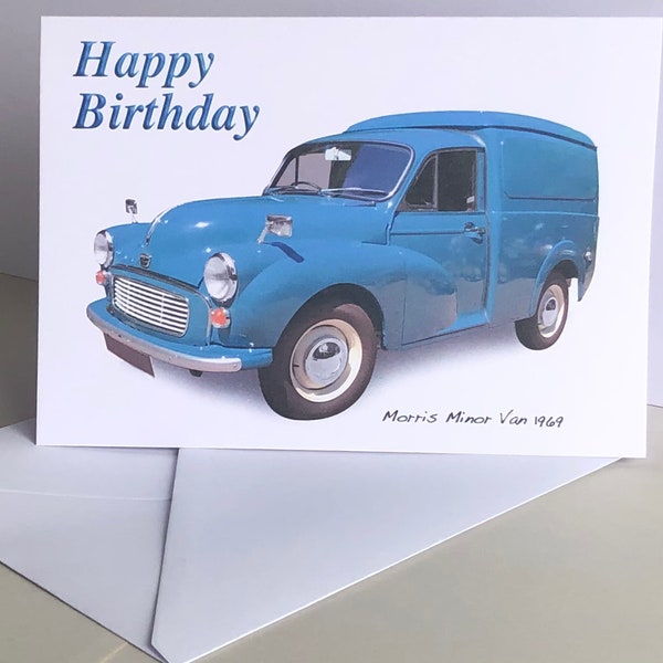 Morris Minor Van 1969 - 5 x 7in Happy Birthday, Happy Anniversary, Happy Retirement or Plain Greeting Card with Envelope