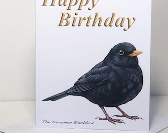 The Black Bird - 5 x 7in Greeting Cards and Envelope - Happy Birthday or Plain