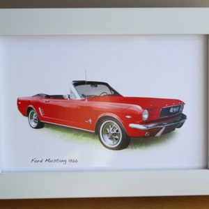 Ford Mustang conversível 1966 - Fotografia (4 x 6 pol.) em moldura preta ou branca - Presente para fã de carros americanos