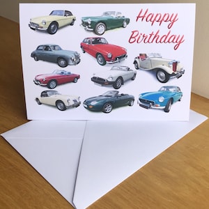MG Classic Cars - 5 x 7 pol. Feliz Aniversário, Feliz Aniversário, Feliz Aposentadoria ou Cartão Simples com Envelope