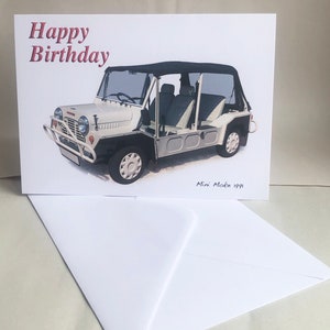 Mini Moke 1991 - 5 x 7 pollici Buon compleanno, Buon anniversario, Buon pensionamento o biglietto d'auguri semplice con busta