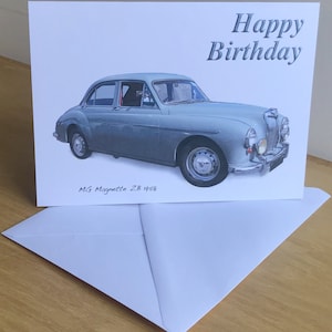 MG Magnette ZB 1958 - 5 x 7 cali Wszystkiego najlepszego z okazji urodzin, rocznicy, przejścia na emeryturę lub zwykła kartka z kopertą