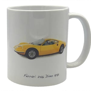 Ferrari 246 Dino 1971 - 11 Unzen Keramikbecher - Einzel oder 2er-Set (2) - Schlichtes oder liniertes Design - Erhältlich mit einer Grußkarte