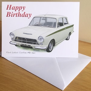 Ford Lotus Cortina Mk1 1964 - 5 x 7" wenskaart met envelop of mok en kaart