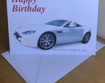 Aston Martin Vantage V8 2010 - 5x7in Happy Birthday, Happy Anniversary, Happy Retirement or Plain Greeting Card with Envelope