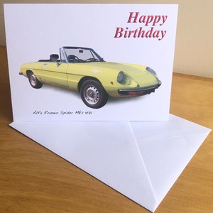 Alfa Romeo Spider Series 2 1971 - 5 x 7in Happy Birthday, Happy Anniversary, Happy Pensioen of gewone wenskaart met envelop
