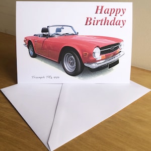 Triumph TR6 1973 - Biglietto di auguri per compleanno, anniversario, pensione o semplice, 5 x 7 pollici, con busta o biglietto con tazza abbinata