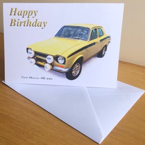 Ford Mexico Mk1 1974 (geel) - 5 x 7 inch gelukkige verjaardag, gelukkige verjaardag, gelukkig pensioen of gewone wenskaart met envelop