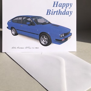 Alfa Romeo GTV6 2.5 1985 - 5 x 7 cali Wszystkiego najlepszego z okazji urodzin, rocznicy, przejścia na emeryturę lub zwykła kartka z kopertą