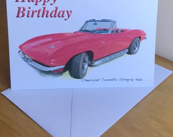 Chevrolet Corvette Stingray 1966- 5 x 7in Happy Birthday, Happy Anniversary, Happy Retirement or Plain Greeting Card with Envelope