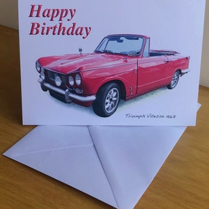 Triumph Vitesse Convertible 1967 - Biglietto di auguri di buon compleanno, anniversario, pensionamento o semplice, 5 x 7 pollici con busta, oppure aggiungi una tazza
