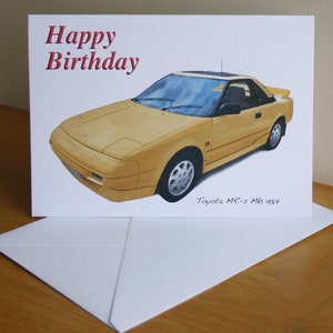 Toyota MR2 Mk1 1989 (żółty) - 5 x 7 cali Wszystkiego najlepszego z okazji urodzin, rocznicy, przejścia na emeryturę lub zwykła kartka z kopertą