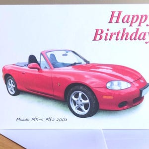 Mazda MX-5 Mk2 2003 (Red) - 5x7in Greeting Card with Envelope - Happy Birthday, Happy Anniversary, Happy Retirement or Plain