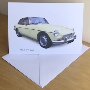 MGC GT 1970 - Tarjeta de felicitación de feliz cumpleaños, feliz aniversario, feliz jubilación o sencilla de 5 x 7 pulgadas con sobre