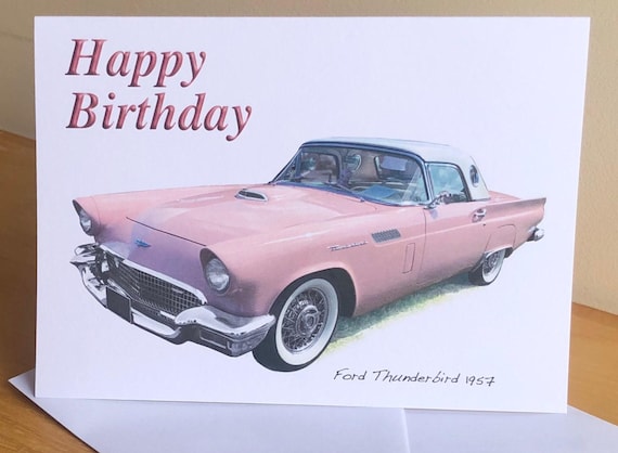 サンダーバードのカード Ford Thunderbird 1957 (pink) - 5x7in Greeting Card With Envelope
